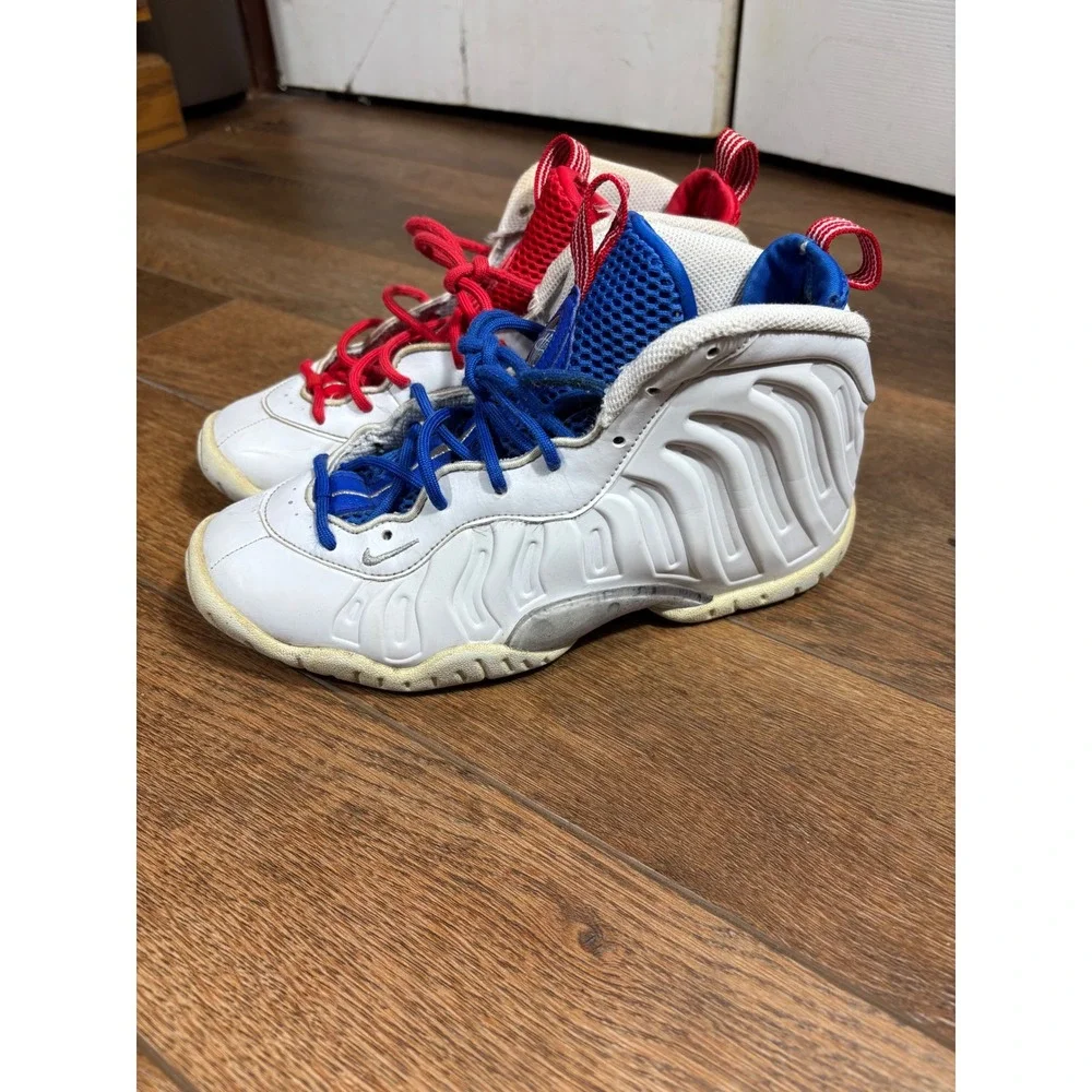 Nike Little Posite One QS Kids White Red Blue Basketball Shoes Size Youth‎ 4.5